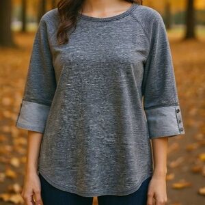 Jane & Delaney - NWT - Gray Blouse, Round Neck, Buttons On Cuffs & Both...